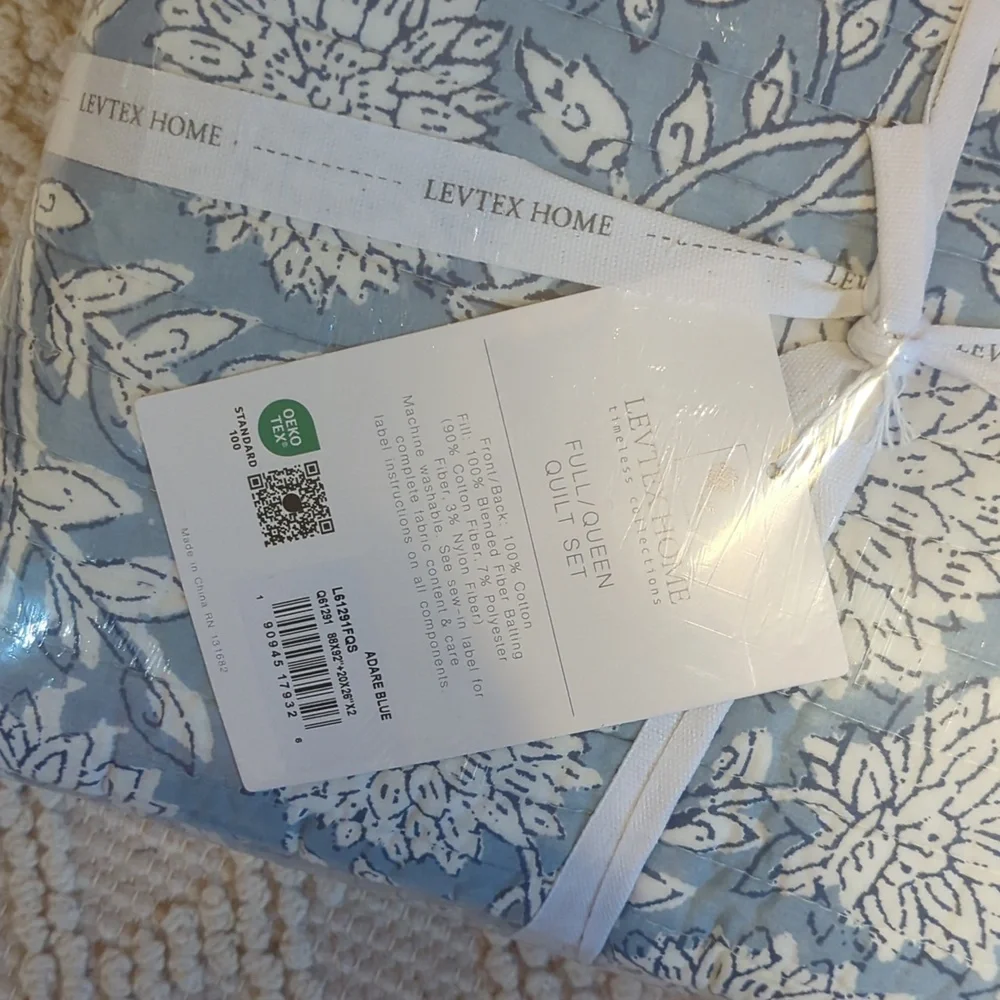 Levtex Home Adare Blue Reversible Full/Queen Quilt Set (88x92in)  2 Pillow Shams